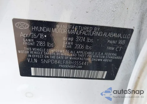 2018 Hyundai Elantra Sel из США, поврежденный, VIN 5NPD84LF8JH355441
